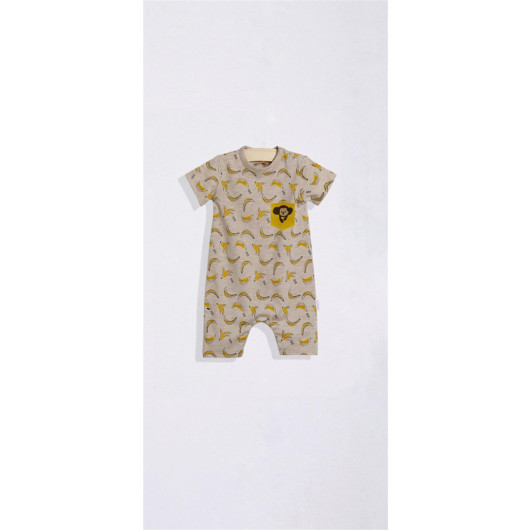 03-18 Months Baby Boy Beige Colored Monkey Cotton Rompers
