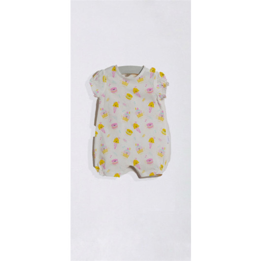 03-18 Months Baby Girl Ecru Colored Ice Cream Jumpsuit