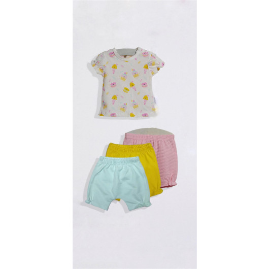 03-18 Months Baby Girl Cotton Ice Cream Shorts Set