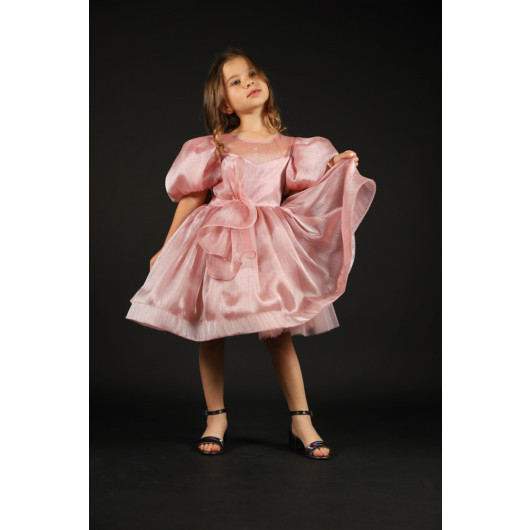 04-08 Age Girl Balloon Sleeve Powder Evening Dress