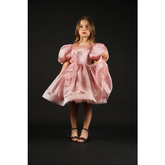 04-08 Age Girl Balloon Sleeve Powder Evening Dress