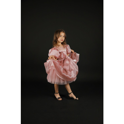 04-08 Age Girl Balloon Sleeve Powder Evening Dress