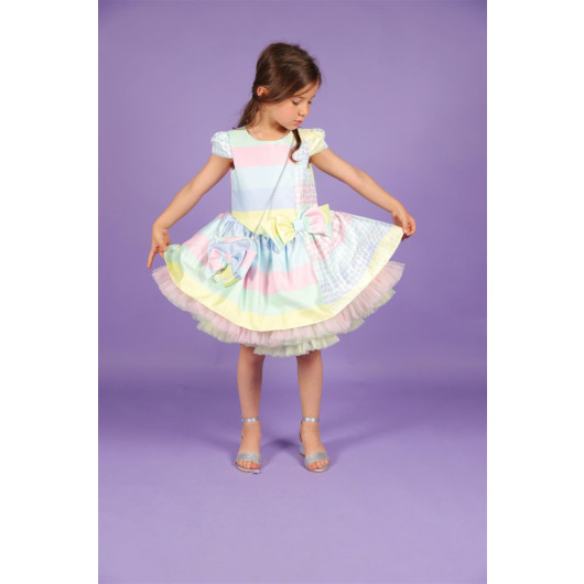 04-08 Years Girl Child's Colorful Evening Dress With Bag
