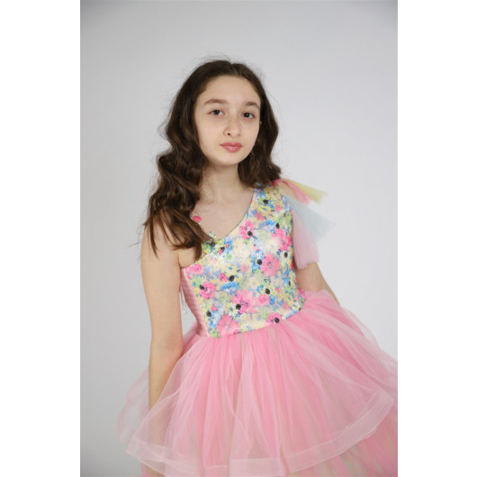 04-08 Years Girl Child Colorful Sequin Princess Evening Dress