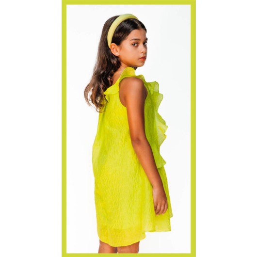 فستان بناتي بلون أخضر فاتح مناسب لعمر 04 - 12 سنة