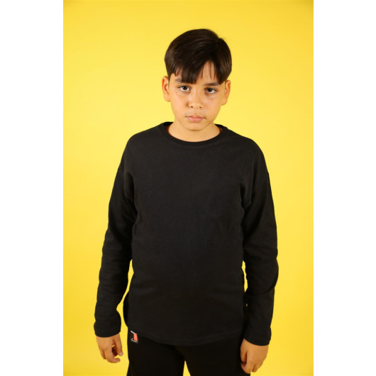 04-14 Years Boys Basic Black Sweatshirt