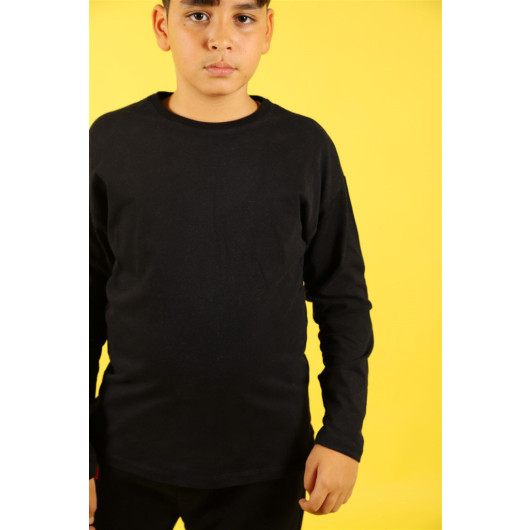 04-14 Years Boys Basic Black Sweatshirt