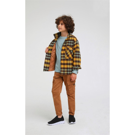 04-14 Years Old Boy Mustard Color Plaid Shirt