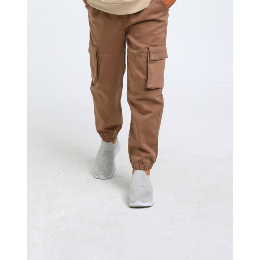 04-14 Years Old Boy Brown Color Cargo Pocket Trousers