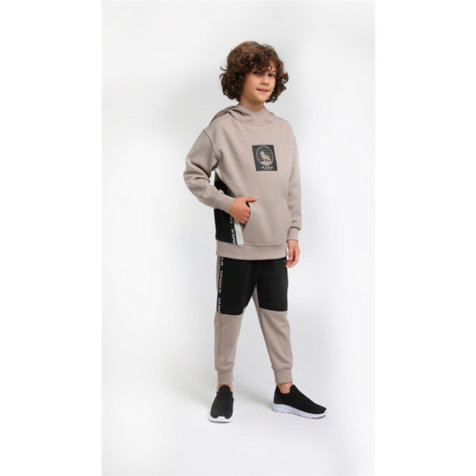 04-14 Years Old Boy Mink Color Be Strong Hooded Tracksuit Set