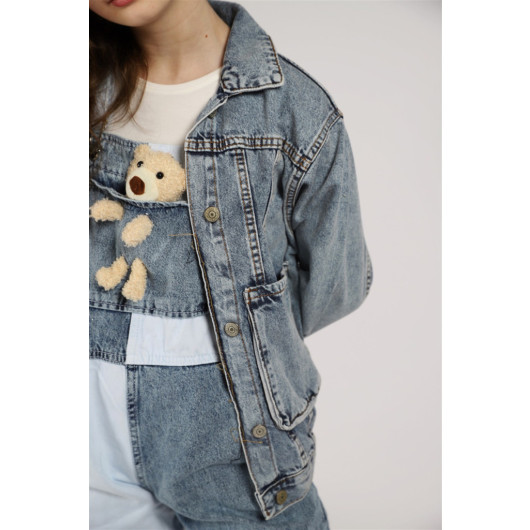 04-14 Age Girl Denim Jacket With Teddy Bear