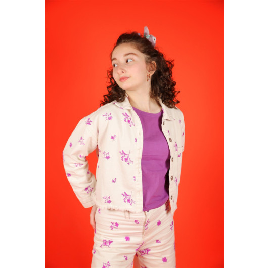 04 - 14 Years Old Girl Purple Jacket With Flower Embroidery