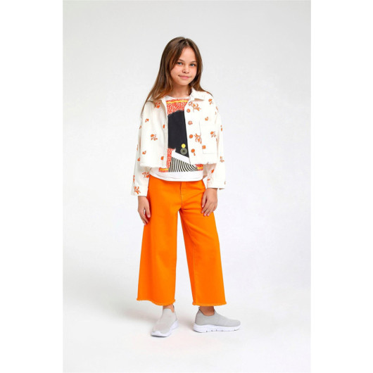 04 - 14 Years Old Girl Orange Jacket With Flower Embroidery
