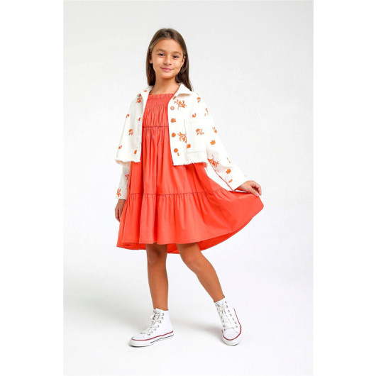 04 - 14 Years Old Girl Orange Jacket With Flower Embroidery