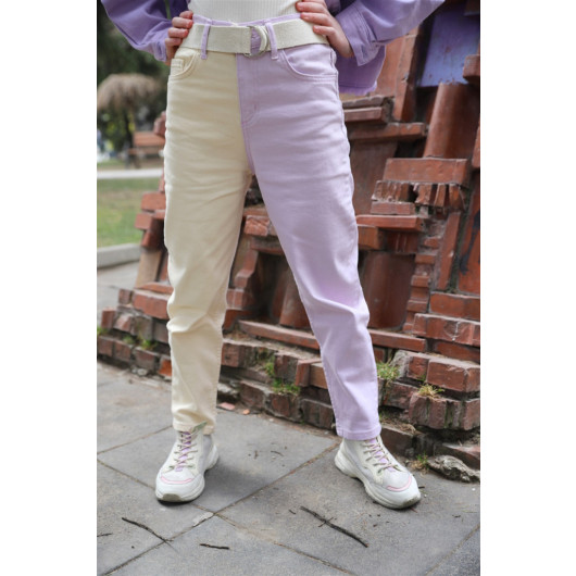 04-14 Years Old Girl's Double Colored Lilac Pants With Belt