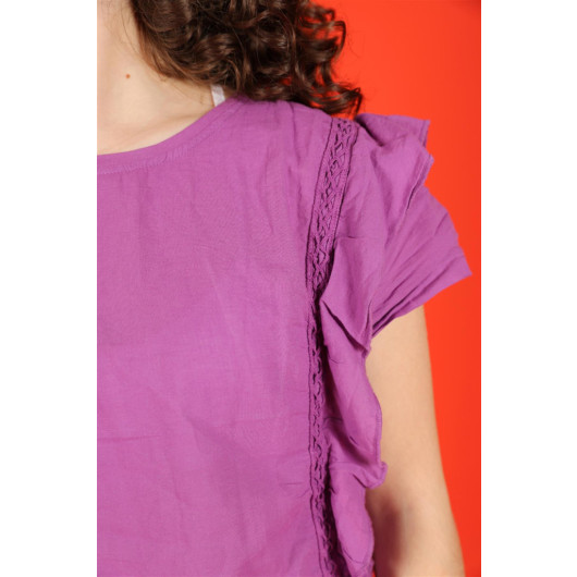 04 - 14 Age Girl Purple Ruffled Sleeved Blouse