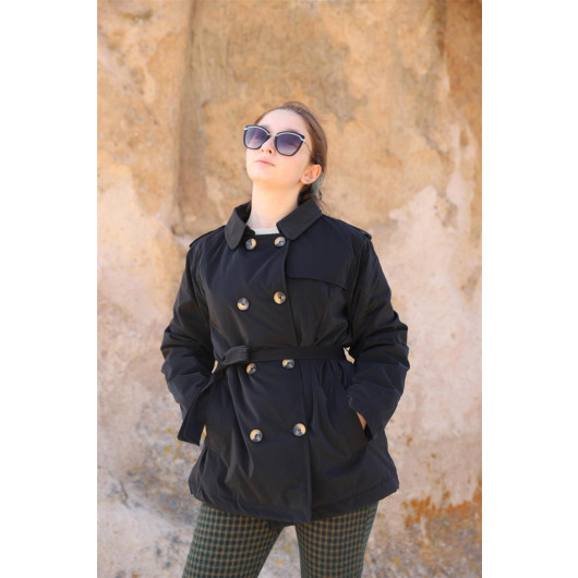 04-14 Years Old Girl Black Color Trench Coat