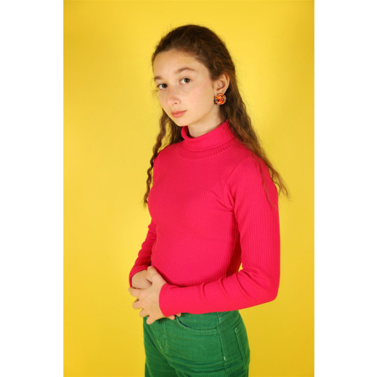 05-14 Years Old Camisole Turtleneck Girl Fuchsia Sweat