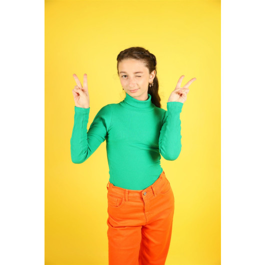 05-14 Years Old Camisole Turtleneck Girl Green Sweat