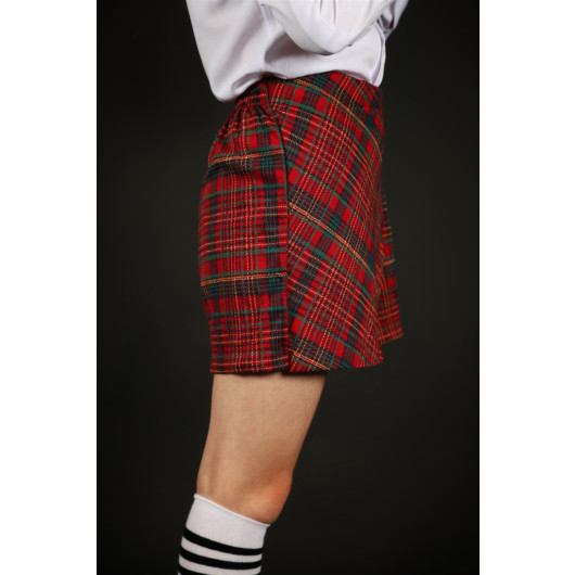 05-14 Years Red Plaid Short Skirt