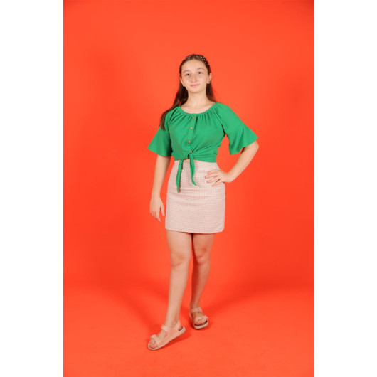 05-14 Years Old Girl Beige Color Pitikare Skirt