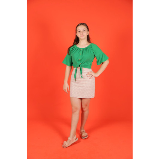 05-14 Years Old Girl Beige Color Pitikare Skirt