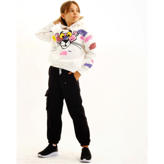 05-14 Years Girl Child White Pink Panther Hooded Sweat