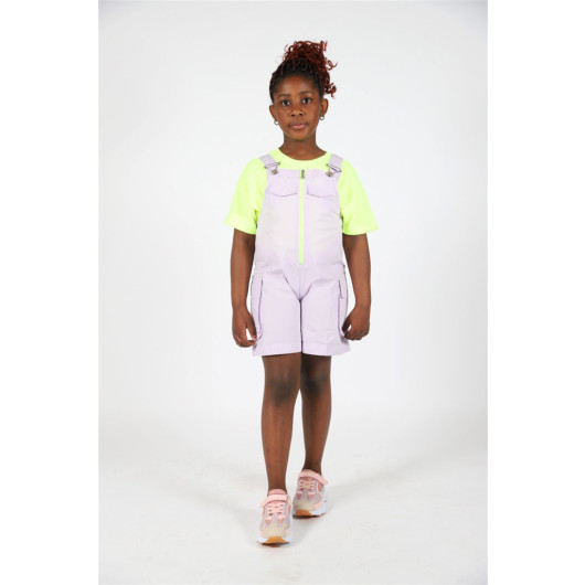05-14 Years Girl Zipper Detailed Lilac Shorts Loose