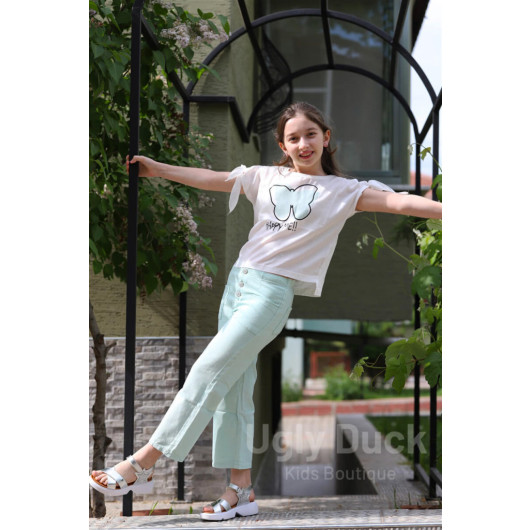 05-14 Years Old Girl Mint Green Blouse Trousers Set