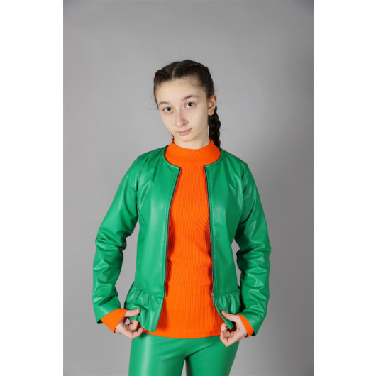 05-14 Age Girl Green Leather Jacket