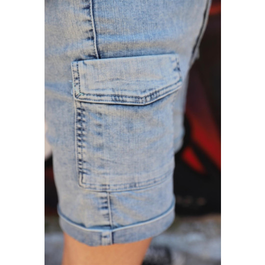 08-14 Years Old Girl's Elastic Waist Denim Shorts