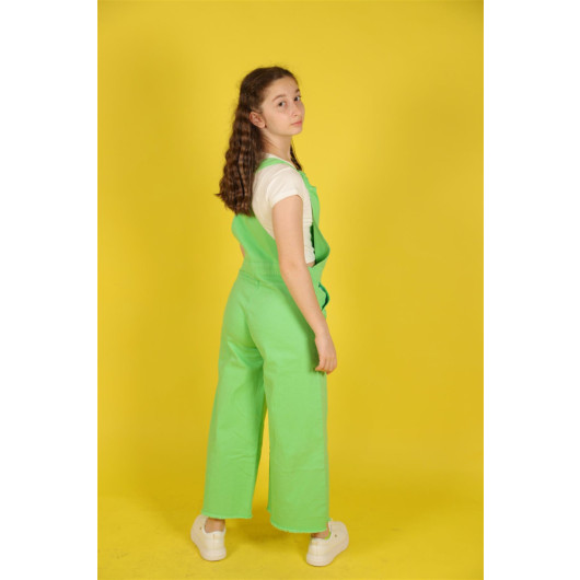 08-14 Years Old Girl's Pistachio Green Lace-Up Salopet