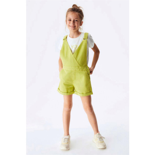 08-14 Years Girl's Pistachio Green Lace-Up Loose