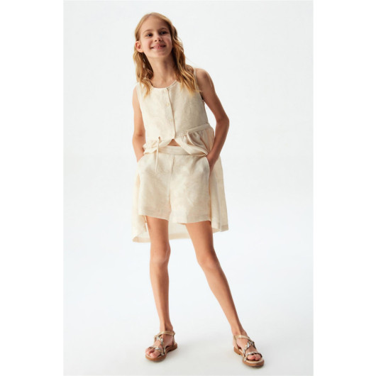 08-14 Years Old Girl Cream Dress Shorts Adalia Set