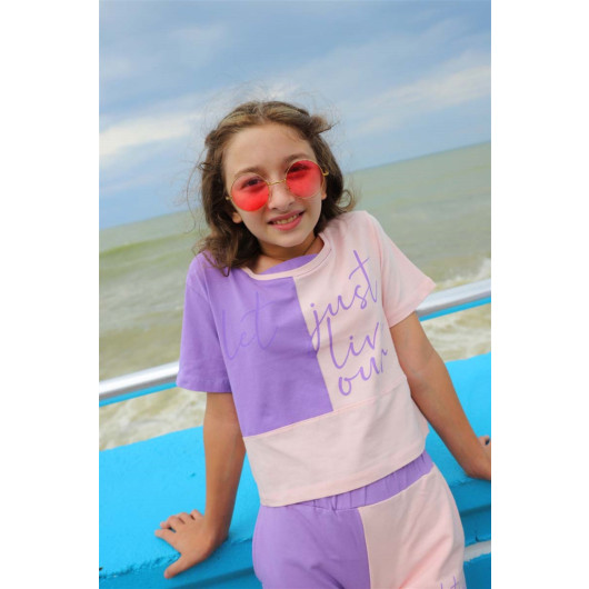 08-14 Years Girl Child Pink-Purple Shorts Set