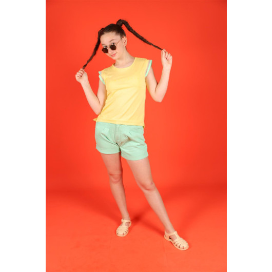 08-14 Years Old Girl Pleated Mint Green Shorts