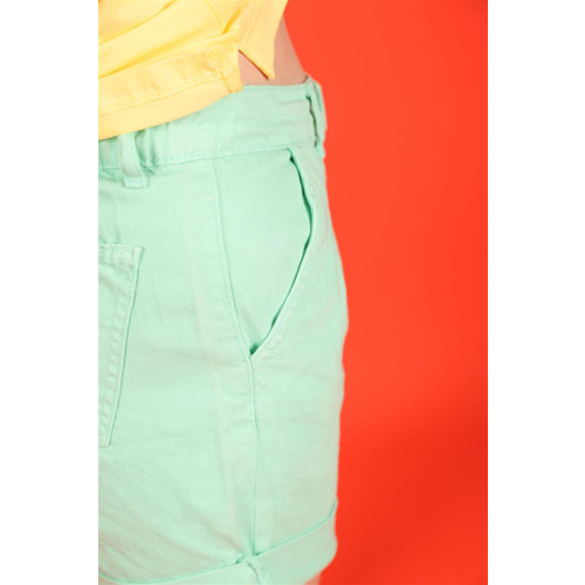 08-14 Years Old Girl Pleated Mint Green Shorts