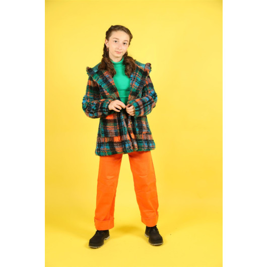 08-14 Years Old Girls Colorful Plush Coat