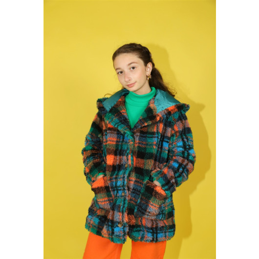 08-14 Years Old Girls Colorful Plush Coat