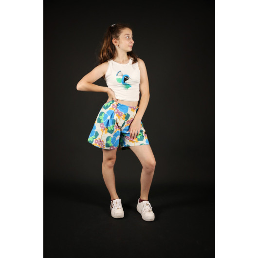 08-14 Ages Queen Peacock Blue Shorts Set