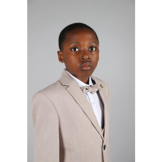 09 - 14 Years Boys Beige Linen Jacket Suit