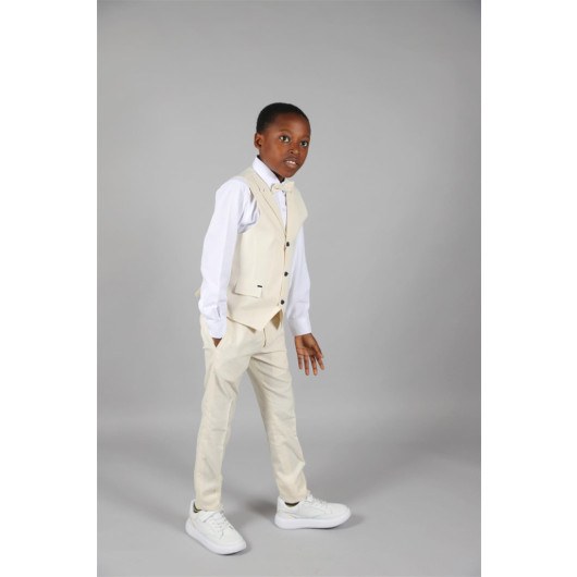 09 - 14 Years Boys Beige Vest Suit