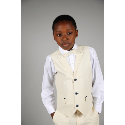 09 - 14 Years Boys Beige Vest Suit