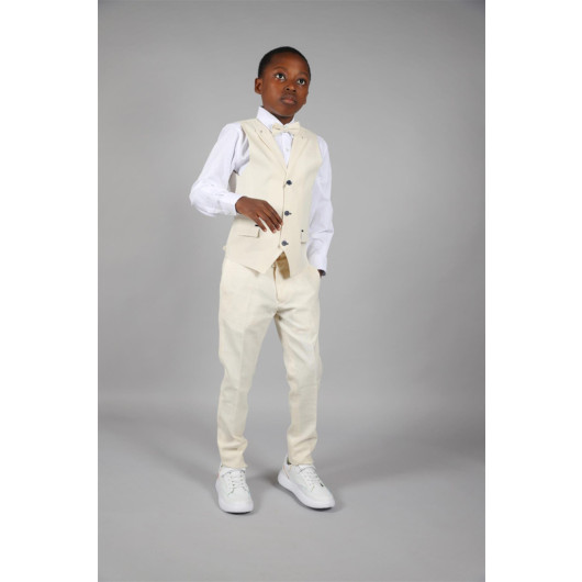 09 - 14 Years Boys Beige Vest Suit