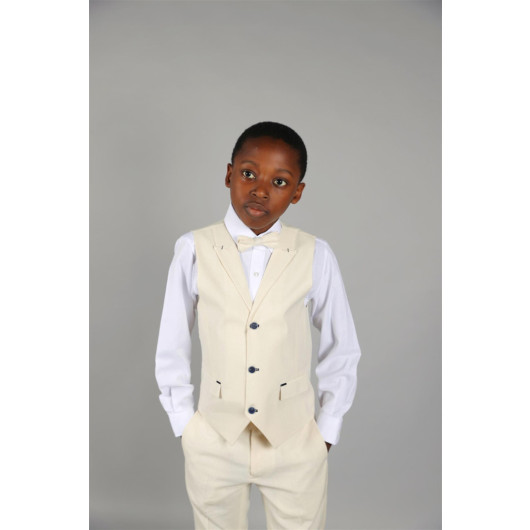 09 - 14 Years Boys Beige Vest Suit