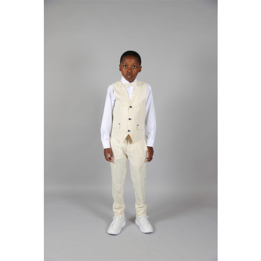 09 - 14 Years Boys Beige Vest Suit