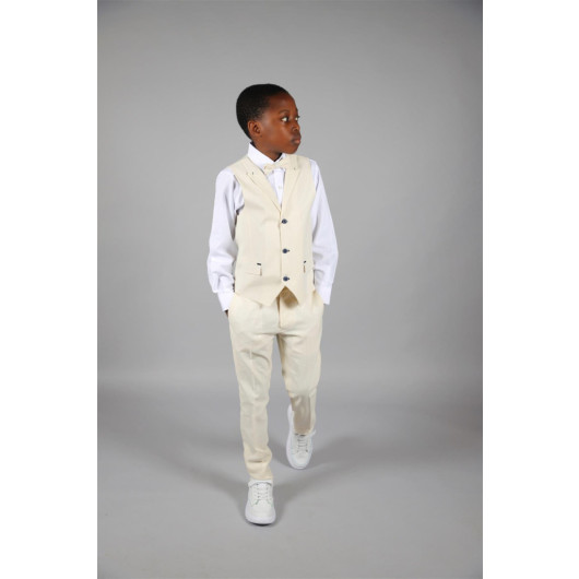 09 - 14 Years Boys Beige Vest Suit