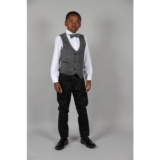 09 - 14 Years Boys Gray Linen Vest Suit