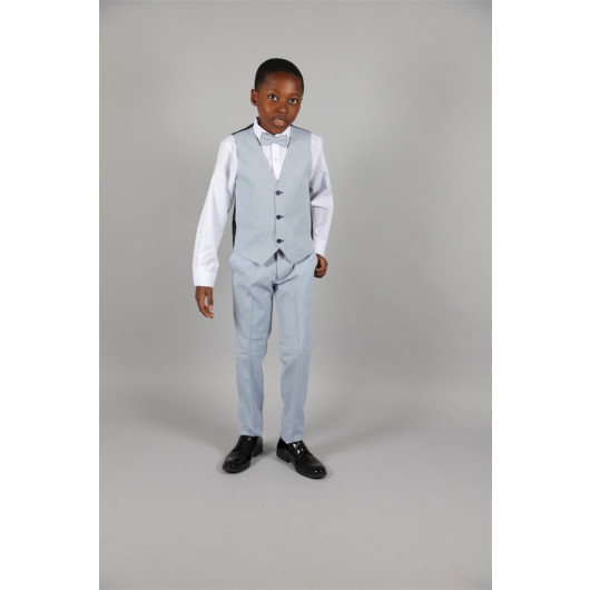 09 - 14 Years Boys Blue Collar Detailed Jacket Suit