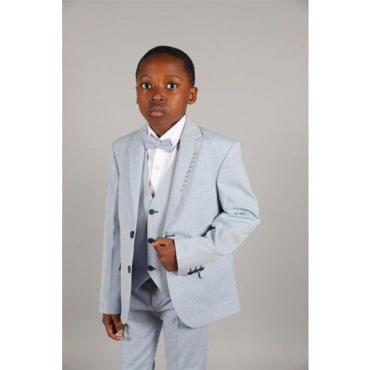 09 - 14 Years Boys Blue Collar Detailed Jacket Suit